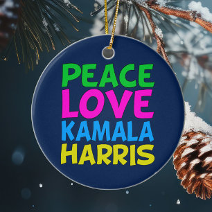 Peace Love Kamala Harris Christmas Ceramic Tree Decoration