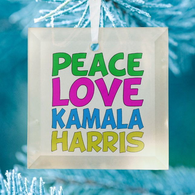 Peace Love Kamala Harris Christmas Glass Tree Decoration (Creator Uploaded)