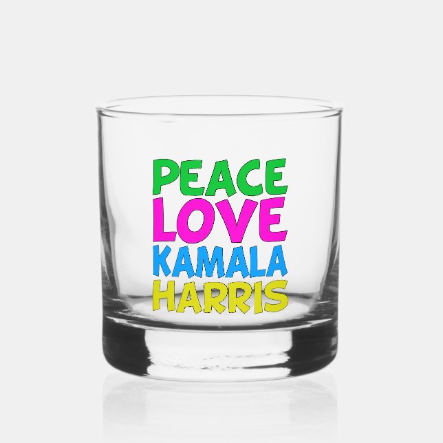 Peace Love Kamala Harris Cute Election Whiskey Glass (Front)