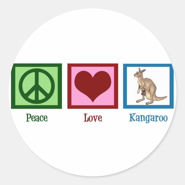 Peace Love Kangaroo Classic Round Sticker (Front)