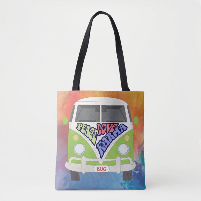 Peace, Love, Karma, Hippy, rainbow watercolor Tote Bag (Front)