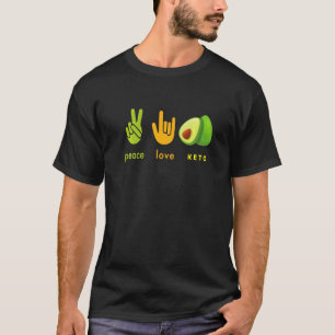 Peace Love Keto Funny Hand Sign And Avocado Design T-Shirt