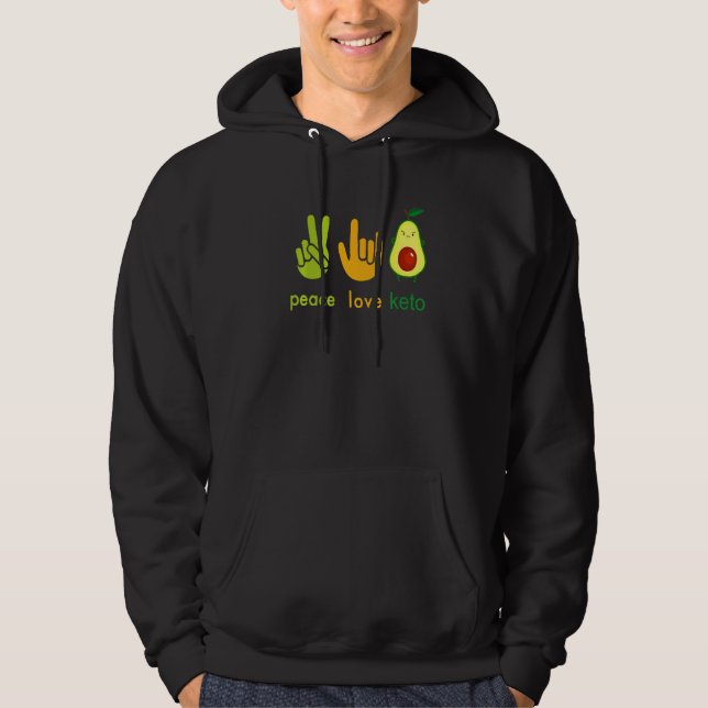 Peace Love Keto Funny Painter Avocado Hand Sign De Hoodie (Front)