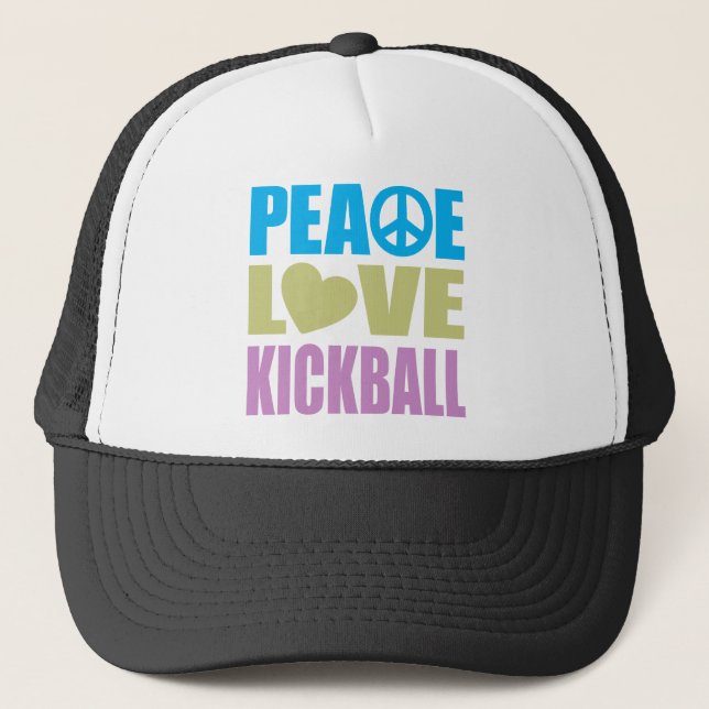 Peace Love Kickball Trucker Hat (Front)