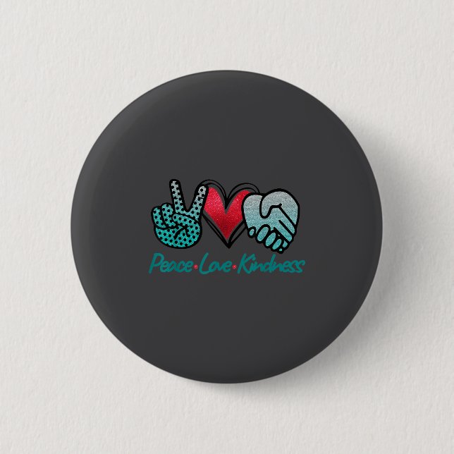 Peace Love Kindness Symbols Teal Design  6 Cm Round Badge (Front)