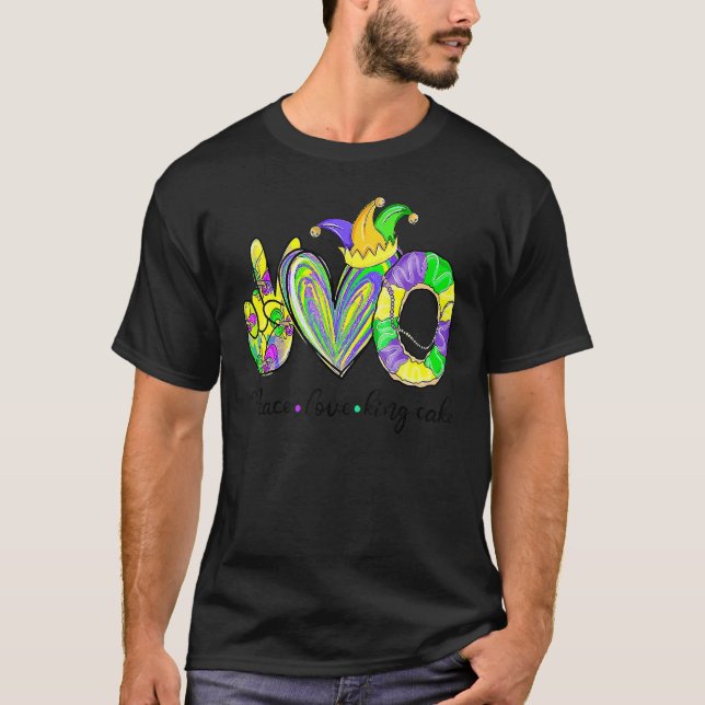 Peace Love King Cake Mardi Gras  Men Women Kids T-Shirt (Front)
