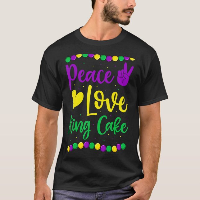 Peace Love King Cake Mardi Gras Outfit Kids Men Wo T-Shirt (Front)
