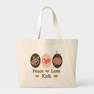 Peace Love Knit Knitting Tote Bag