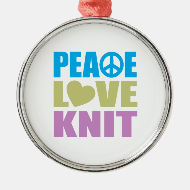 Peace Love Knit Metal Tree Decoration (Front)