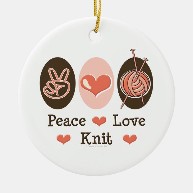Peace Love Knit Ornament (Front)