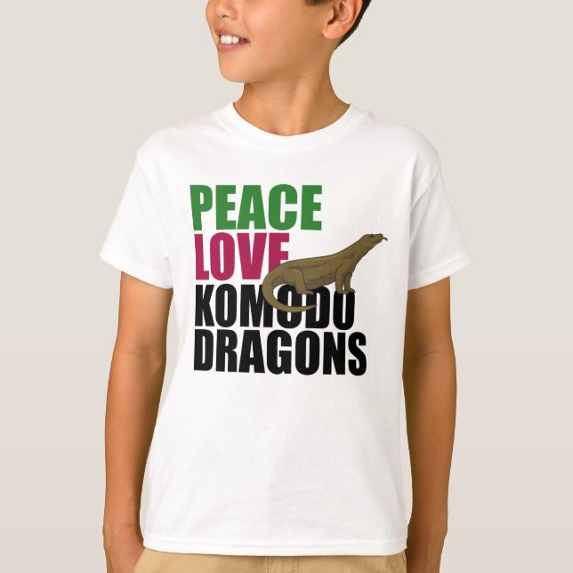 Peace Love Komodo Dragons Kids T-Shirt (Front)