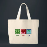 Peace Love L.A. Los Angeles Large Tote Bag<br><div class="desc">Peace Love L.A. Los Angeles is the city of dreams. A peace sign,  heart,  and pretty palm trees of Malibu for a cool Californian who likes sunny California gifts.</div>
