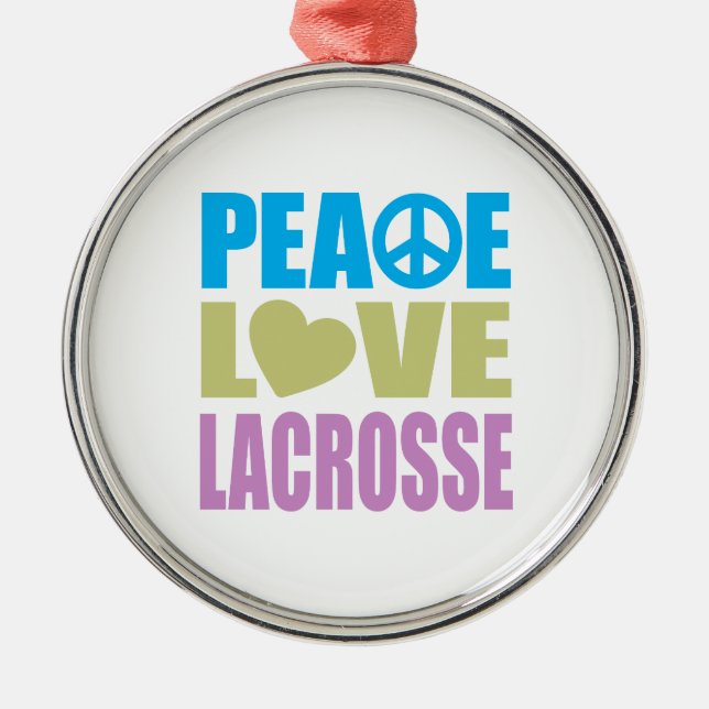 Peace Love Lacrosse Metal Tree Decoration (Front)