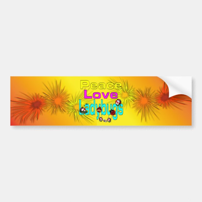 Peace Love Ladybugs Bumper Sticker (Front)