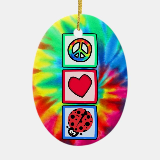 Peace, Love, Ladybugs Ceramic Tree Decoration (Front)