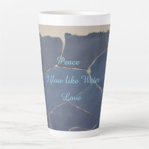 Peace, Love - Large Latte Mug - Blue Papercut Art