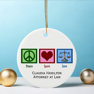 Peace Love Law Custom Lawyer Ceramic Tree Decoration