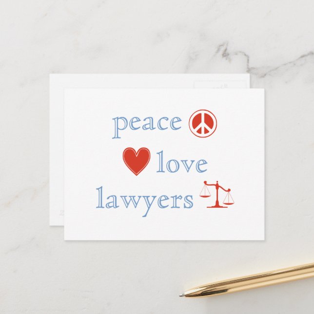 Peace Love Lawyers Postcard (Front/Back In Situ)