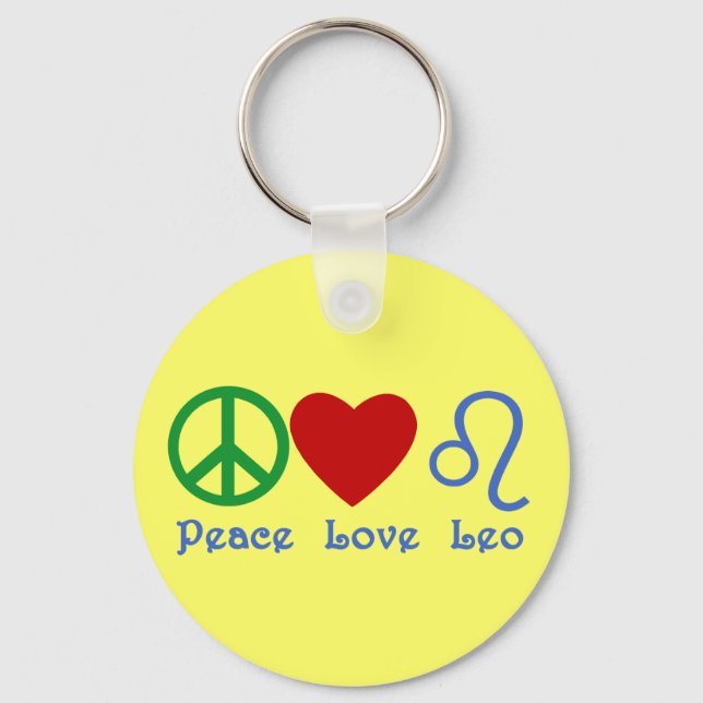 Peace Love Leo Astrological Design Key Ring (Front)