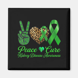 Peace love leopard ribbon kidney disease awareness magnet