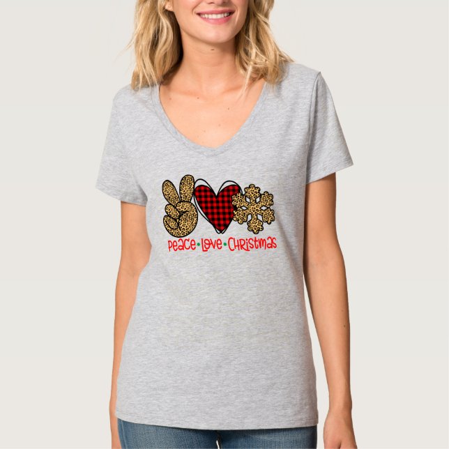 Peace, Love, Leopard Snowflake T-Shirt (Front)