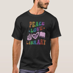 PEACE LOVE LIBRARY Retro Librarian Groovy School T-Shirt