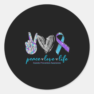 Peace Love Life Suicide Prevention Awareness Heart Classic Round Sticker