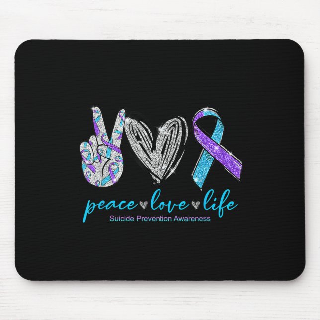 Peace Love Life Suicide Prevention Awareness Heart Mouse Mat (Front)