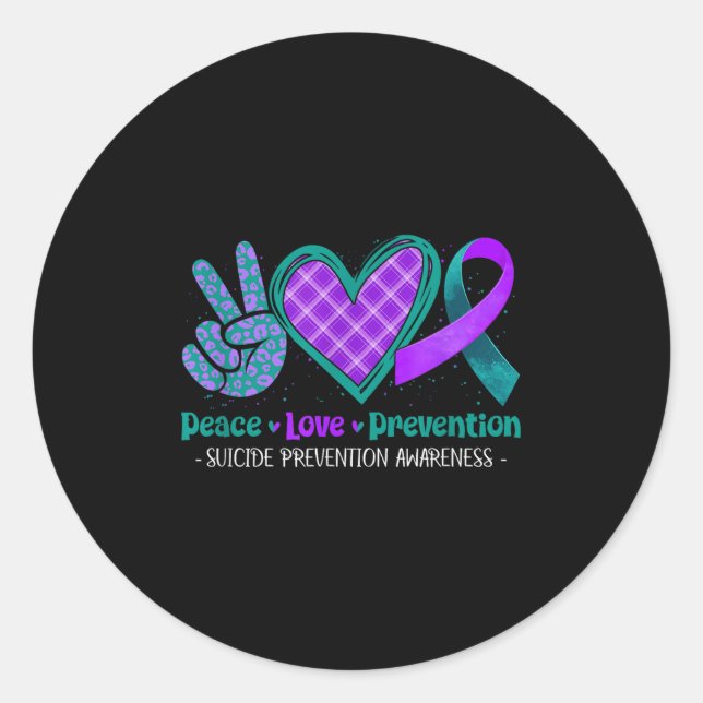 Peace Love Life Suicide Prevention Awareness Purpl Classic Round Sticker (Front)