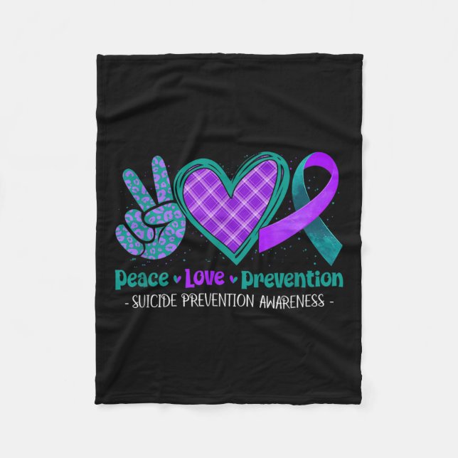 Peace Love Life Suicide Prevention Awareness Purpl Fleece Blanket (Front)