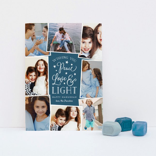 Peace, Love & Light | Hanukkah Photo Collage Holiday Card (Creator Uploaded)