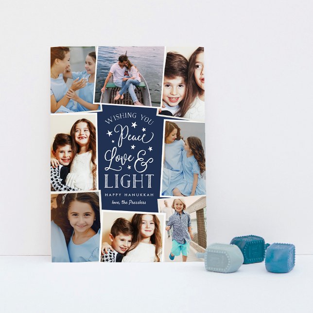 Peace, Love & Light | Hanukkah Photo Collage Holiday Card (Creator Uploaded)