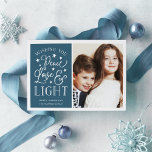 Peace, Love & Light | Hanukkah Photo Holiday Card<br><div class="desc">Modern typography based Hanukkah photo card features your favourite photo with "Peace,  Love and Light" alongside in white hand lettered style typography. Personalise with your family name,  individual names and/or your custom message.</div>