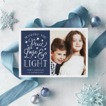 Peace, Love & Light | Hanukkah Photo Holiday Card<br><div class="desc">Modern typography based Hanukkah photo card features your favourite photo with "Peace,  Love and Light" alongside in white hand lettered style typography. Personalise with your family name,  individual names and/or your custom message.</div>