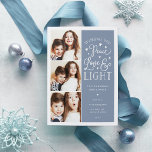 Peace, Love & Light | Hanukkah Photo Holiday Card<br><div class="desc">Beautiful typography based Hanukkah photo card features three of your favourite family photos in a square format along the left side. "Wishing you peace, love and light this Hanukkah and always" appears on the right in white hand lettered typography on a smoky blue background dotted with stars. Customise with your...</div>