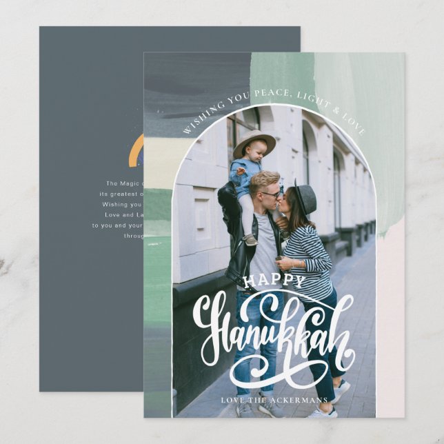 Peace Love Light | Happy Hanukkah Photo Thank You Card (Front/Back)