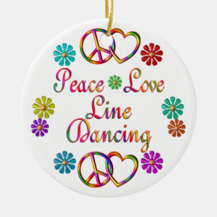 PEACE LOVE LINE DANCING CERAMIC TREE DECORATION