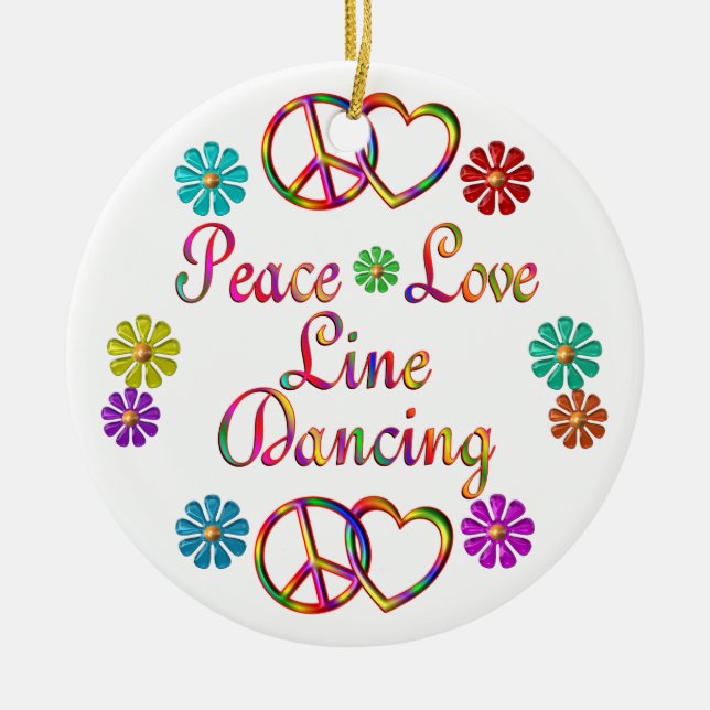 PEACE LOVE LINE DANCING CERAMIC TREE DECORATION (Front)