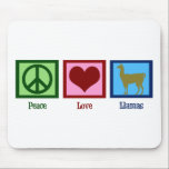 Peace Love Llamas Mouse Mat<br><div class="desc">A peace sign, heart, and a cute llama.</div>