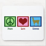 Peace Love Llamas Mouse Mat<br><div class="desc">A peace sign, heart, and a cute llama.</div>