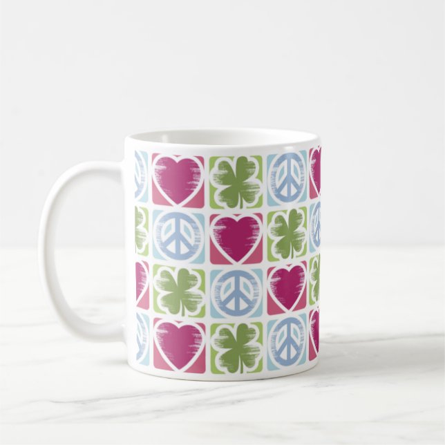 Peace Love Lucky Shamrock Pattern Mug (Left)