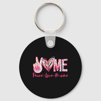 Peace Love Maine Floral Vintage Maine Pride State Key Ring