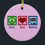 Peace Love Makeup Artist Ceramic Tree Decoration<br><div class="desc">Peace Love Makeup Artist. A cute makeup artists gift for a cosmetology student or cosmetologist who works with applying make-up or cosmetics. A peace sign,  heart,  and chic eyeshadow palette and pretty lipstick set design.</div>