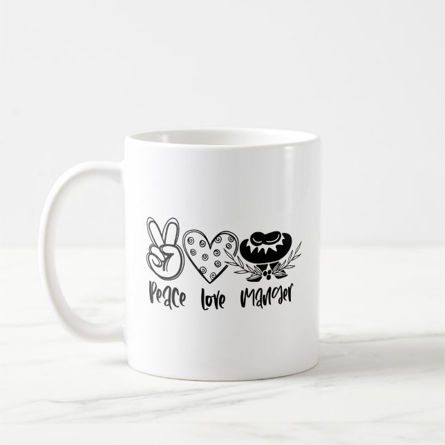 Peace Love Manger Christmas Coffee Mug (Left)