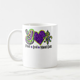 Peace Love Mardi Gras Leopard Glitter Mardi Gras P Coffee Mug