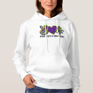 Peace Love Mardi Gras Leopard Glitter Mardi Gras P Hoodie