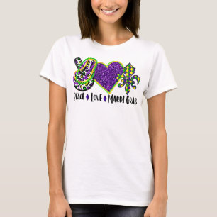 Peace Love Mardi Gras Leopard Glitter Mardi Gras P T-Shirt