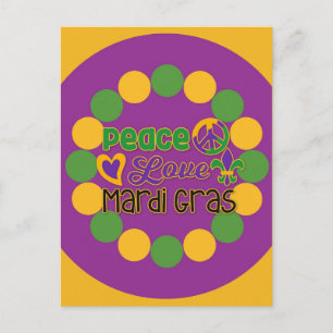 Peace Love Mardi Gras Purple Gold Postcard