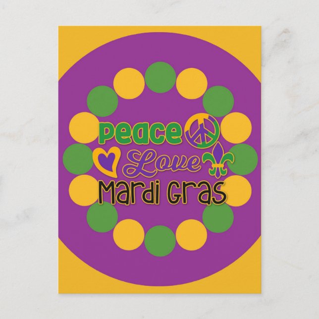 Peace Love Mardi Gras Purple Gold Postcard (Front)