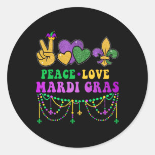 Peace Love Mardi Gras With Beads And Fleur De Lis Classic Round Sticker